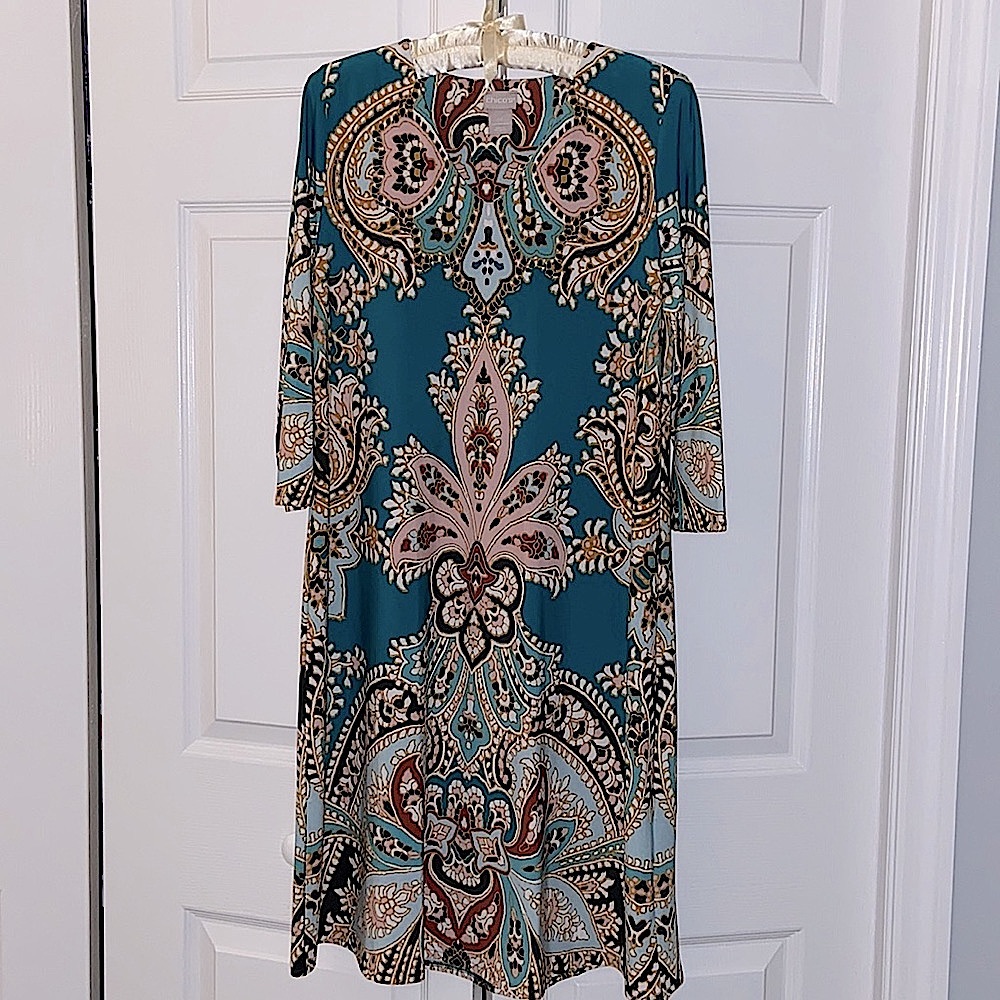 Teal Paisley 3/4 Sleeve MIDI Dress